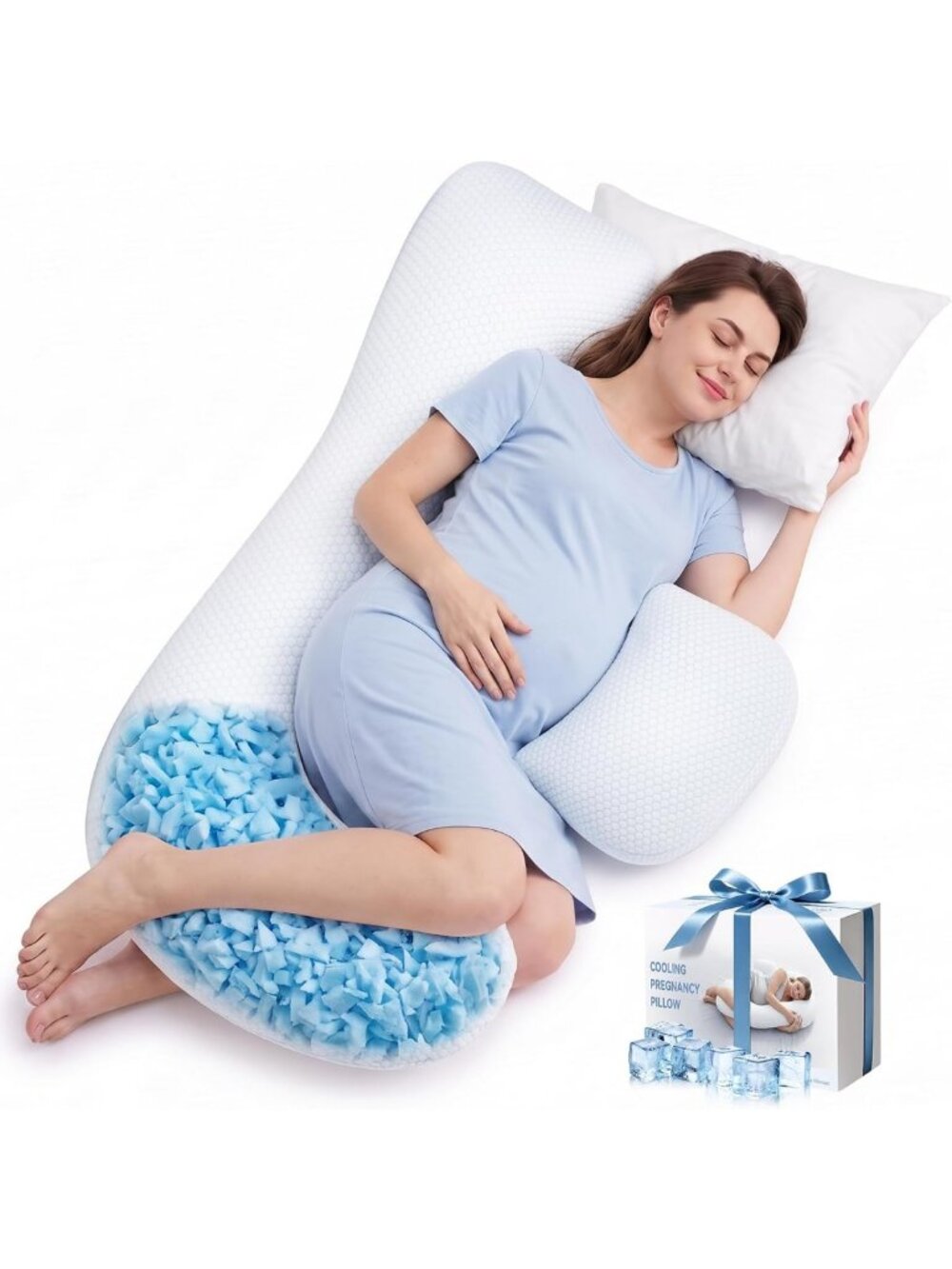 Cooling Pregnancy Pillow - Adjustable F-Shaped Memory Foam Body Support for